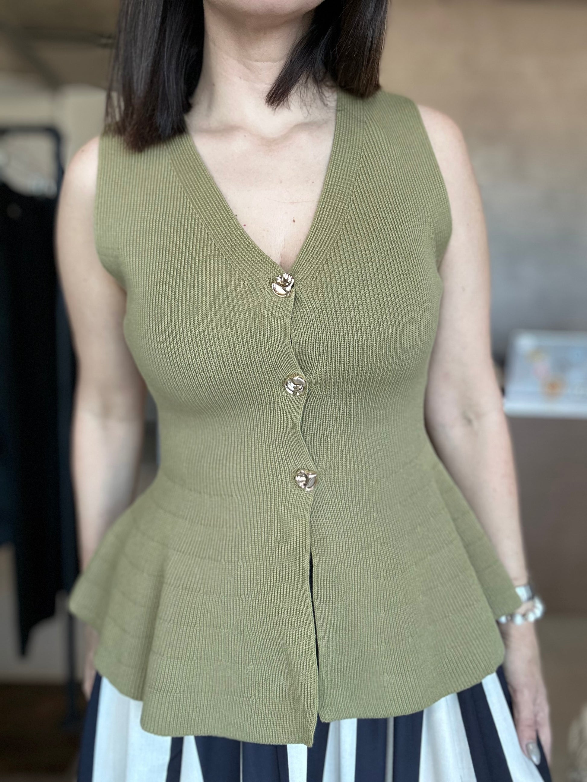 Peplum Sweater Top Olive