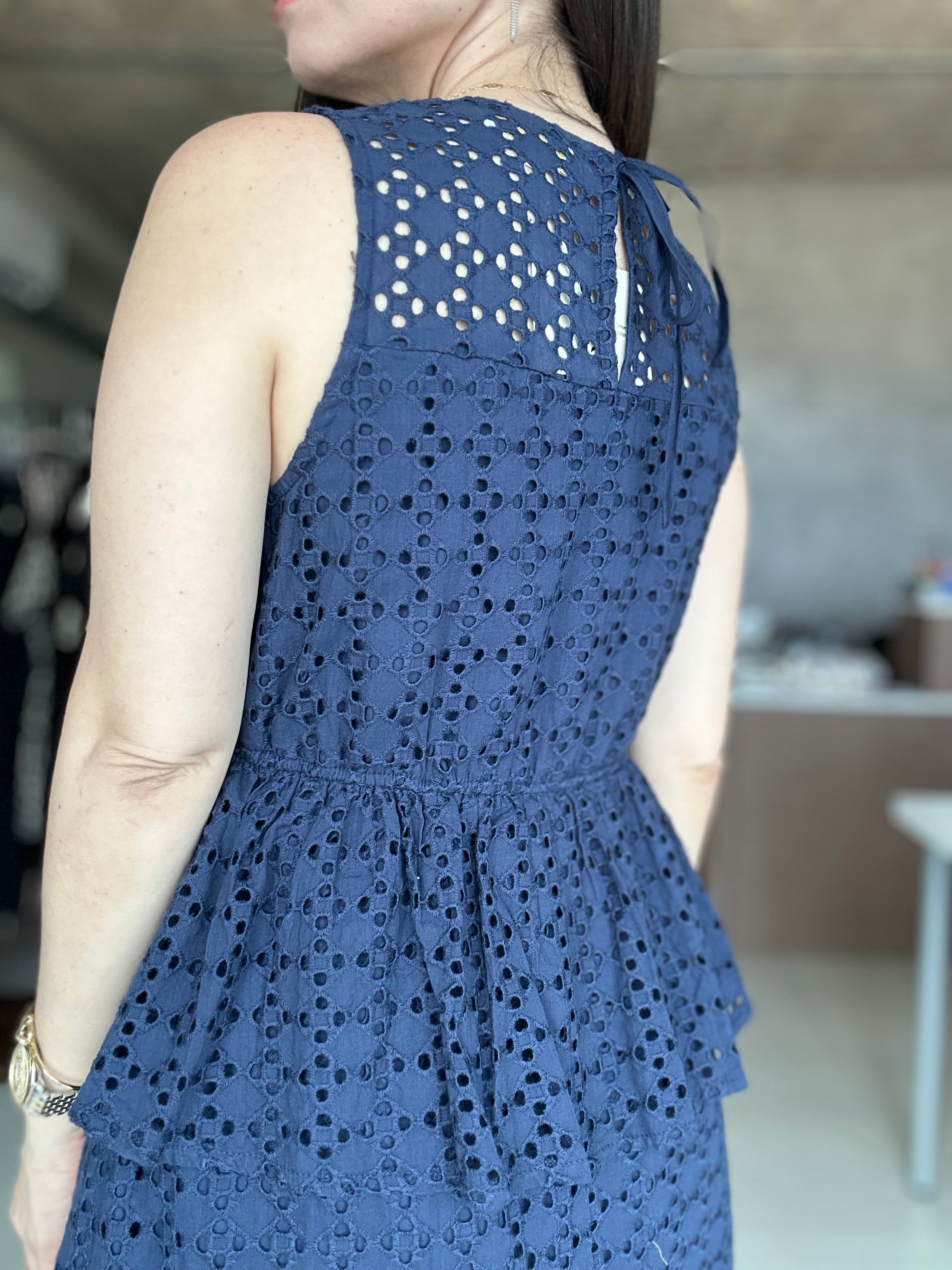 Eyelett Navy Dress