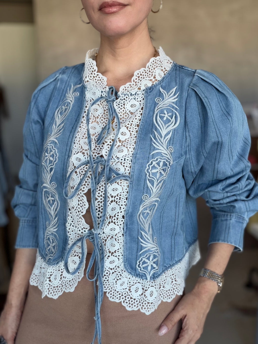 Lace Denim Blouse