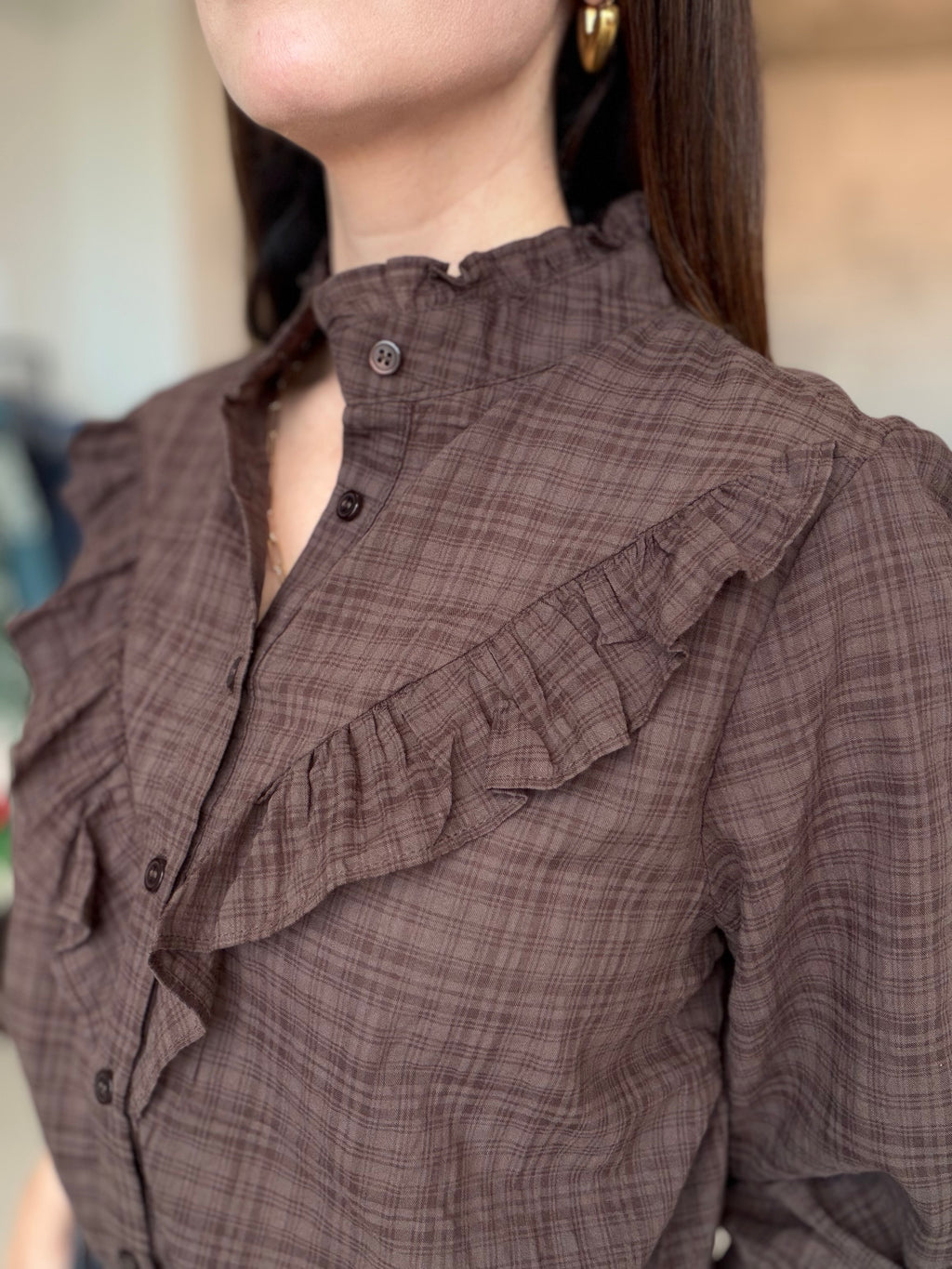 Subtle Plaid Ruffle Top