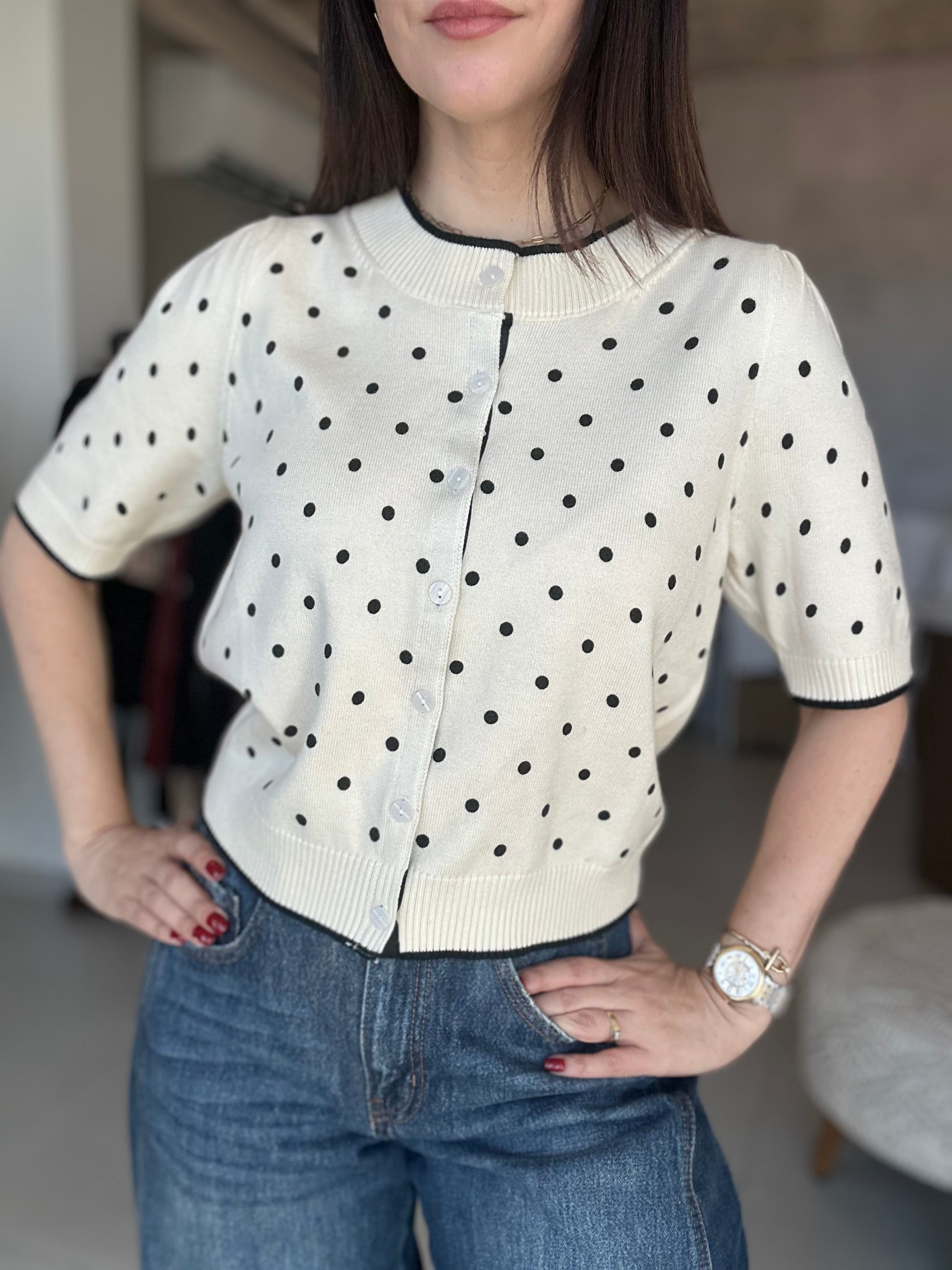 Short Sleeve Polka Dot Cardigan