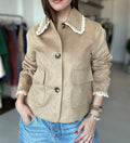 Crochet Details Suede Jacket