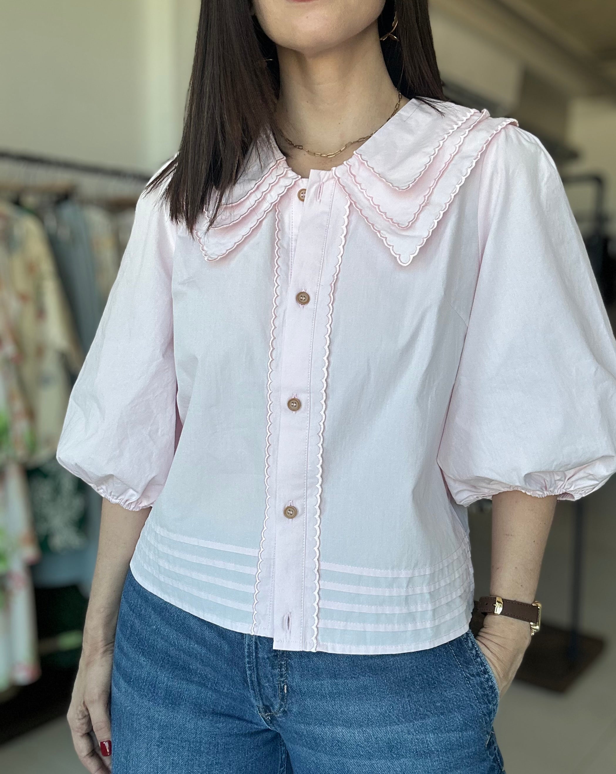 Double Collared Blouse (Baby Pink)