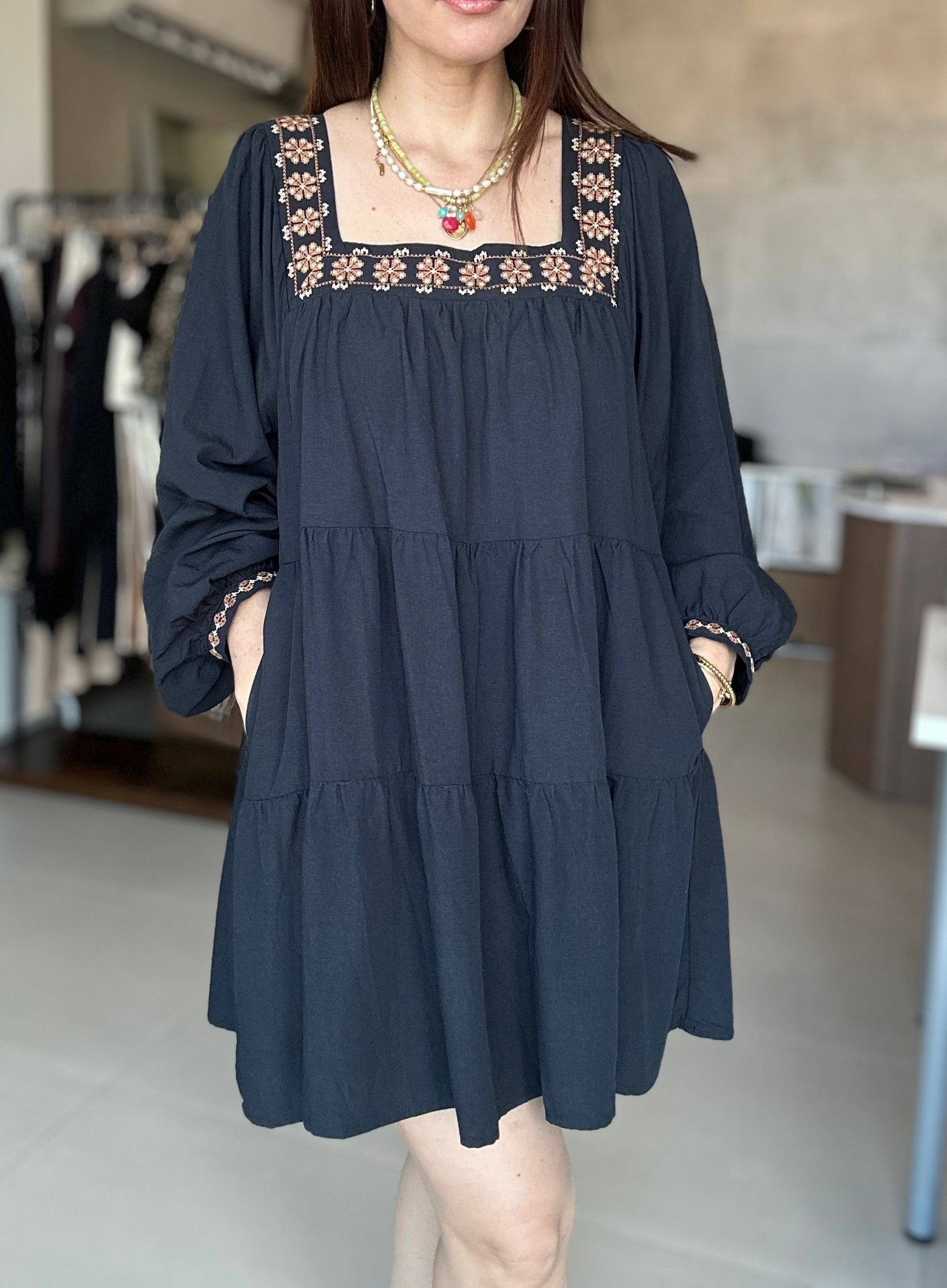 Navy Embroidered Dress