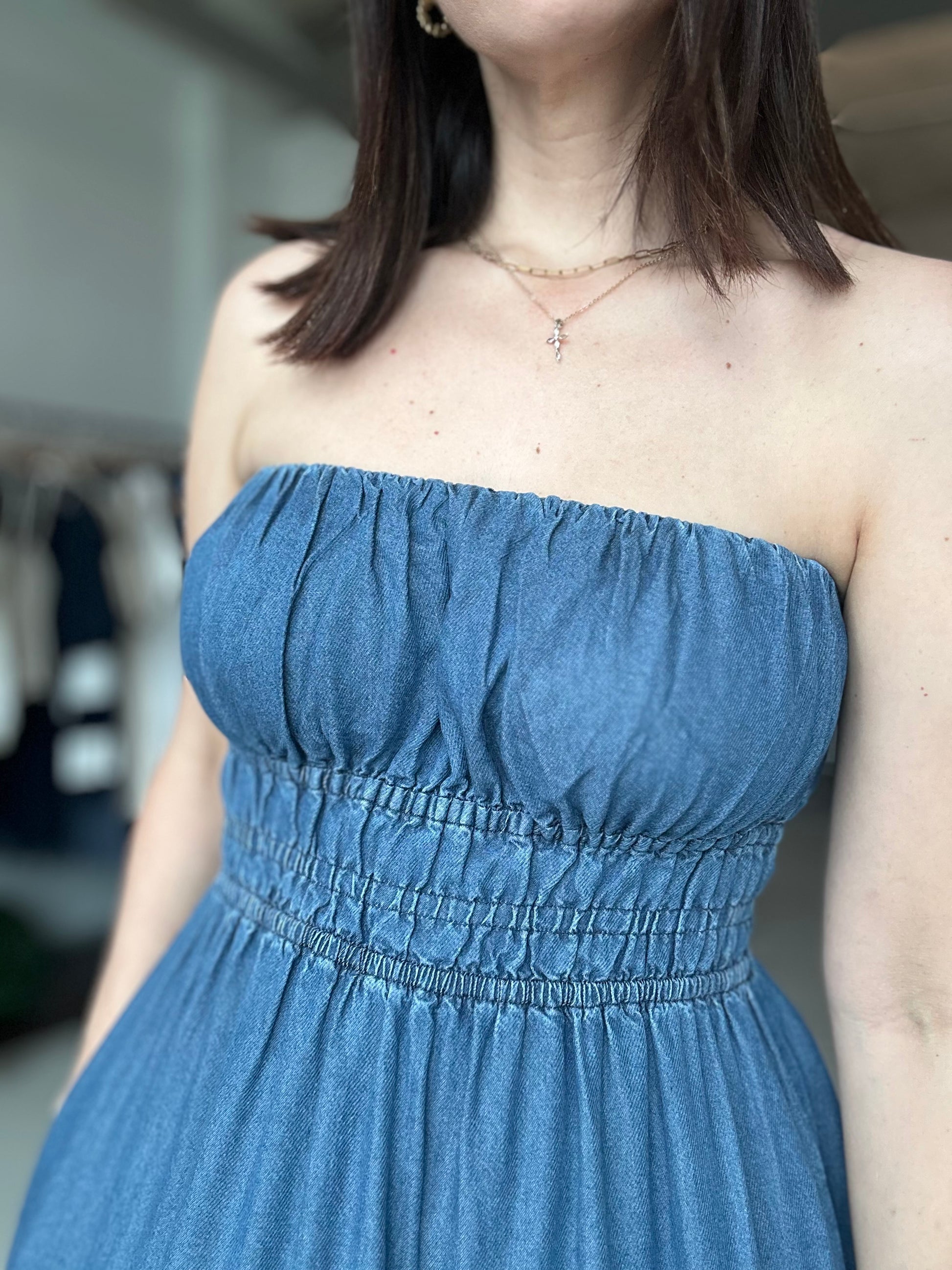 Pleated Strapless Maxi Dress