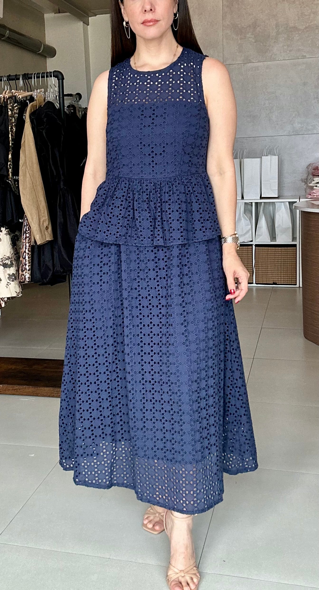 Eyelett Navy Dress