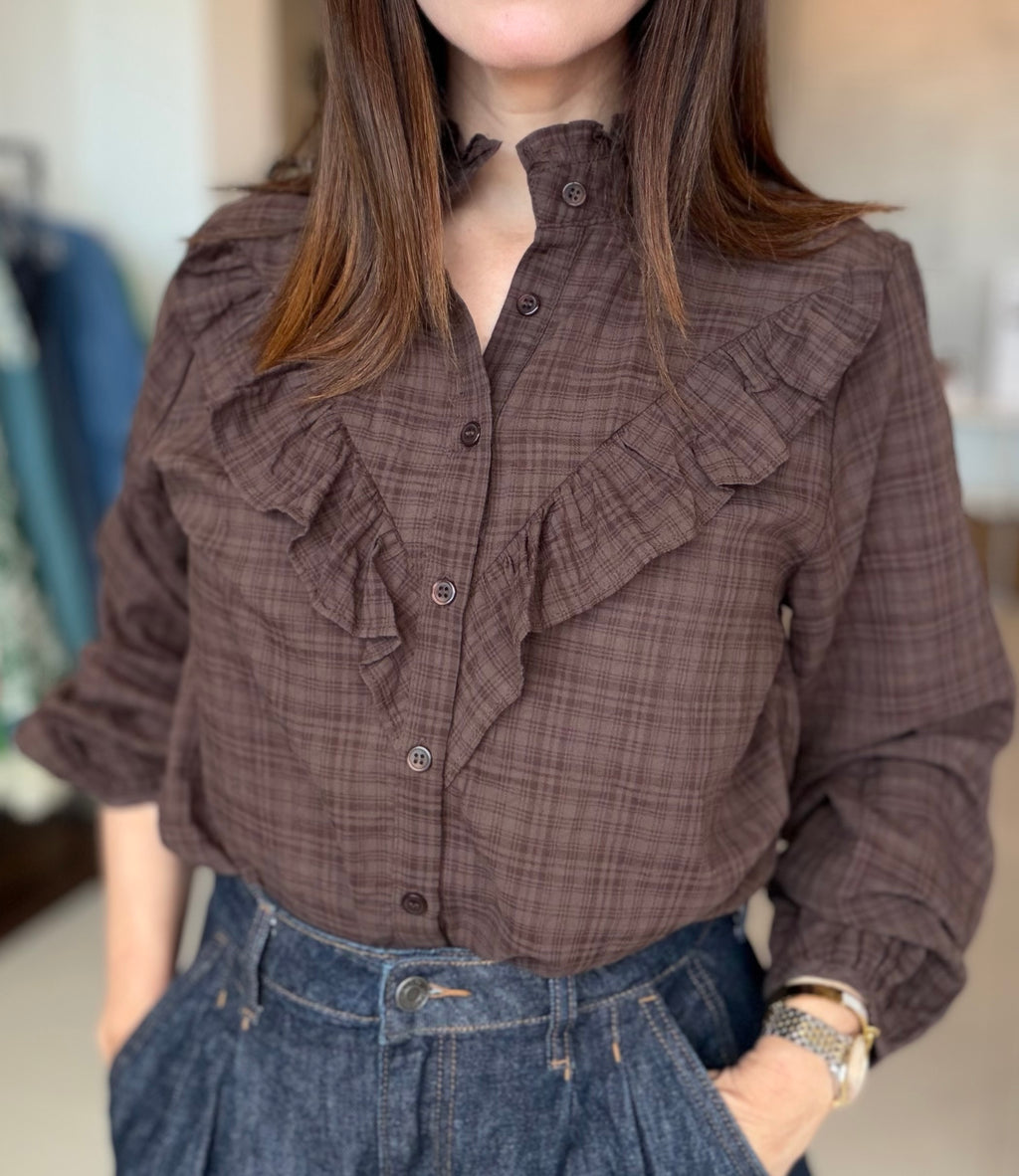 Subtle Plaid Ruffle Top
