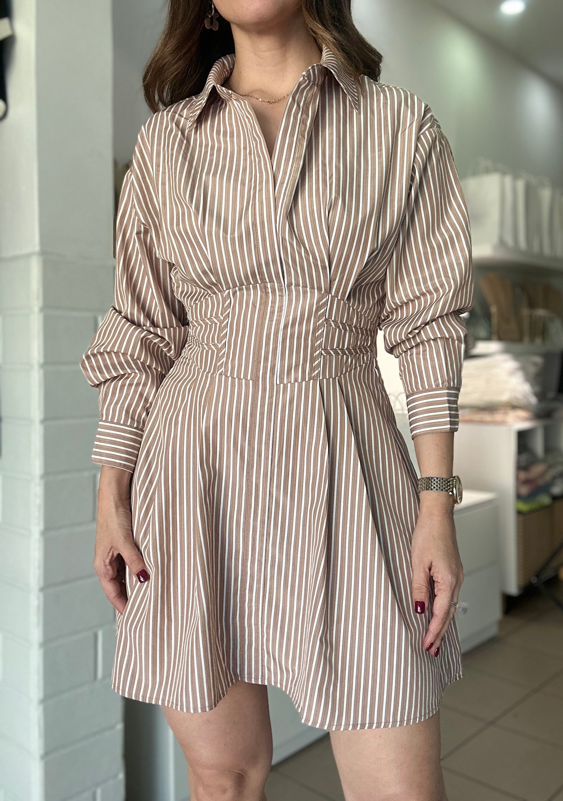Latte Stripes Short Dress