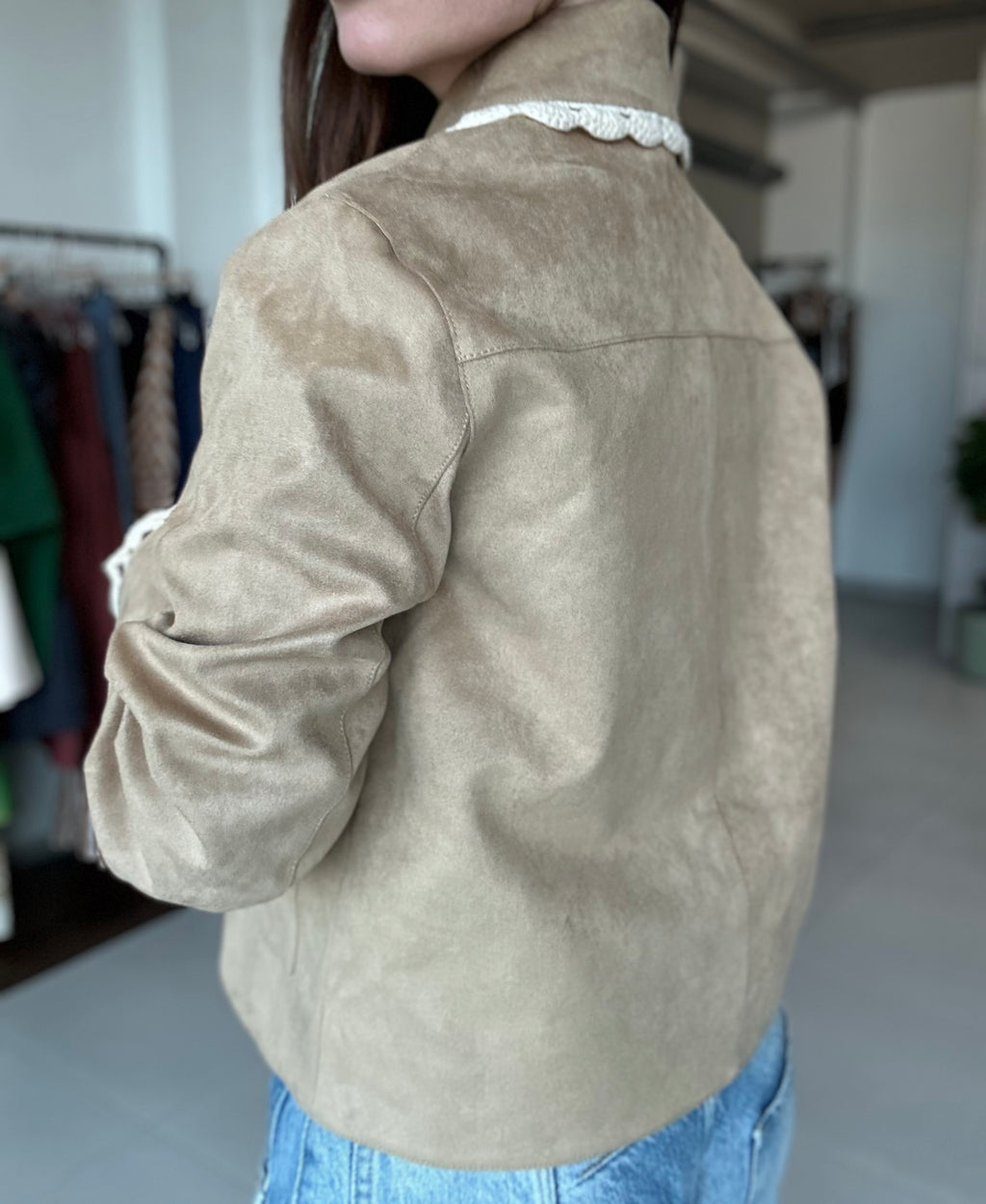 Crochet Details Suede Jacket