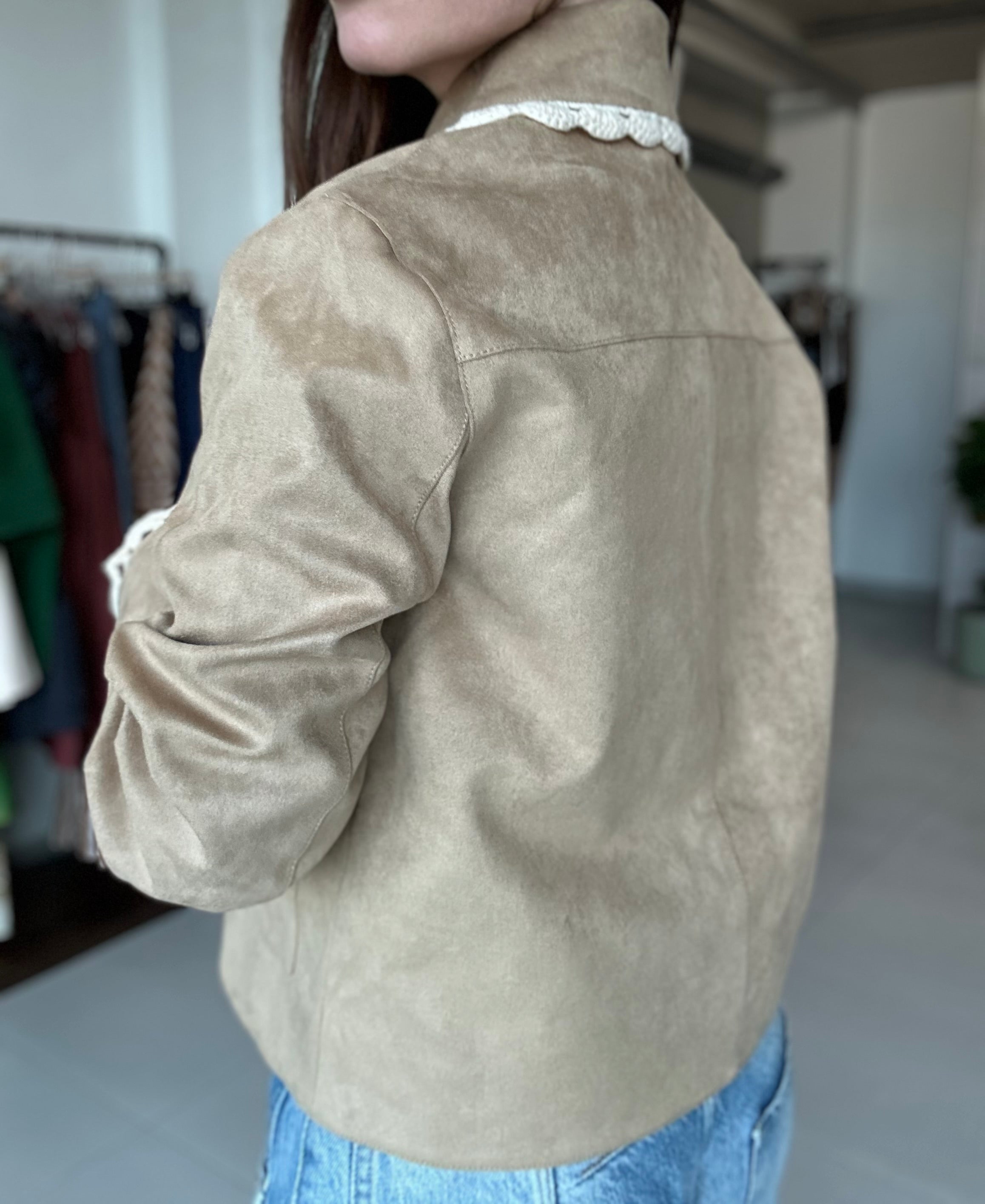 Crochet Details Suede Jacket