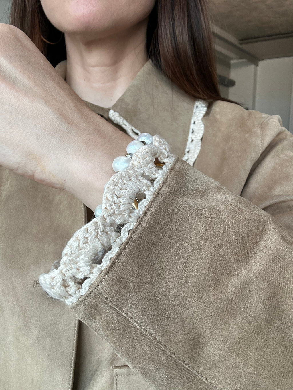 Crochet Details Suede Jacket