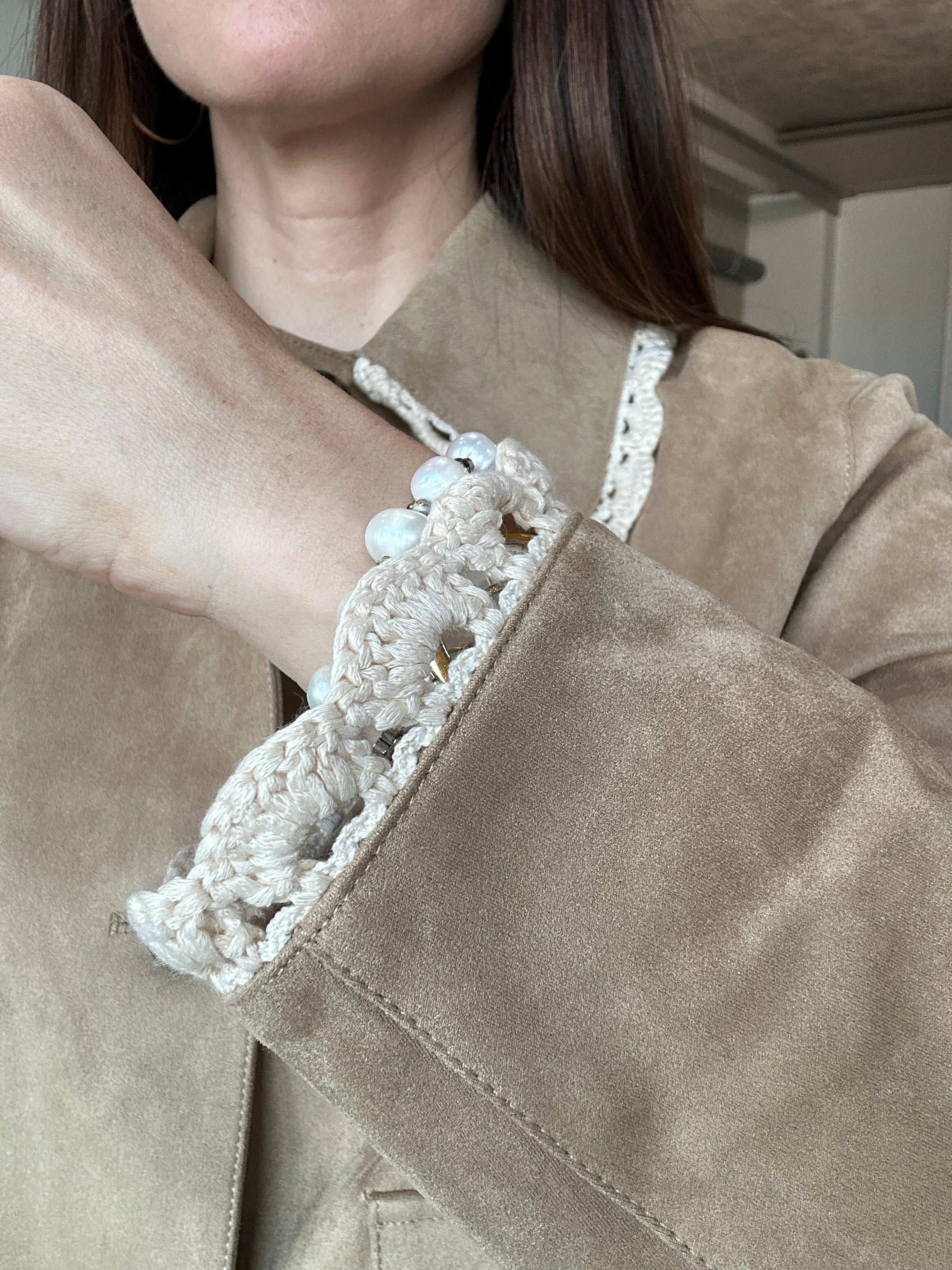 Crochet Details Suede Jacket