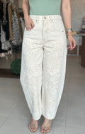Embroidered Barrel Pant (Beige)