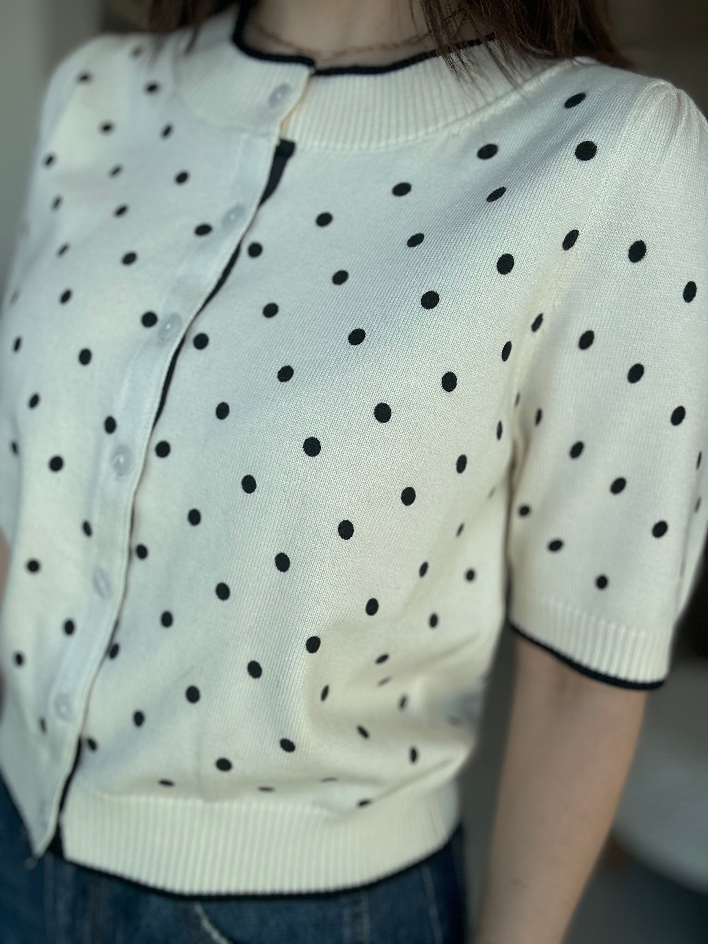 Short Sleeve Polka Dot Cardigan