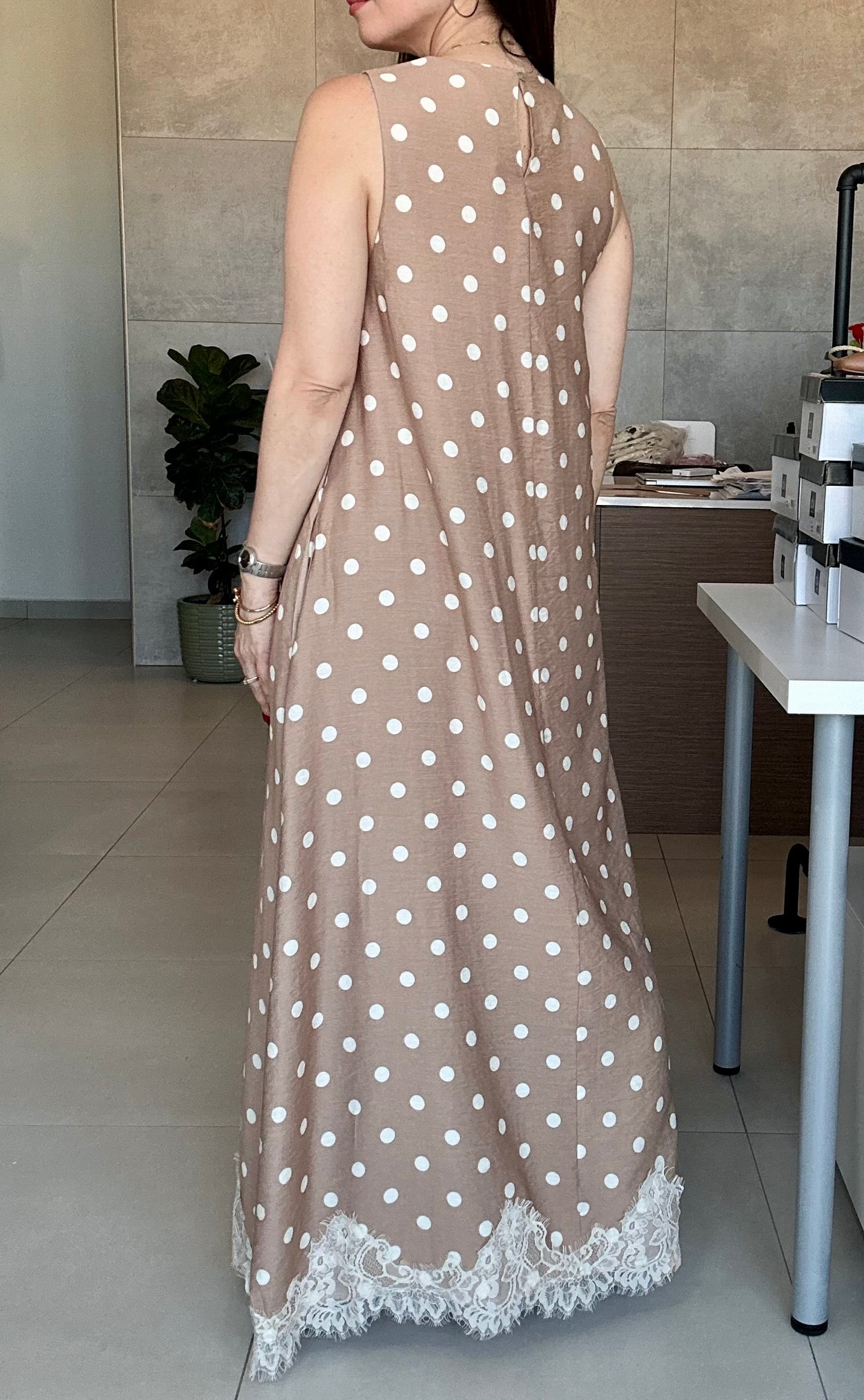Latte Polka Dot Maxi Dress