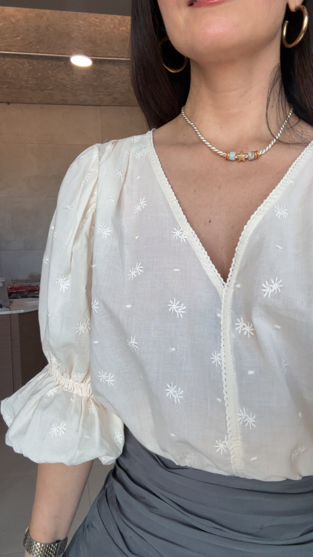 Embroidered Blouse Bodysuit