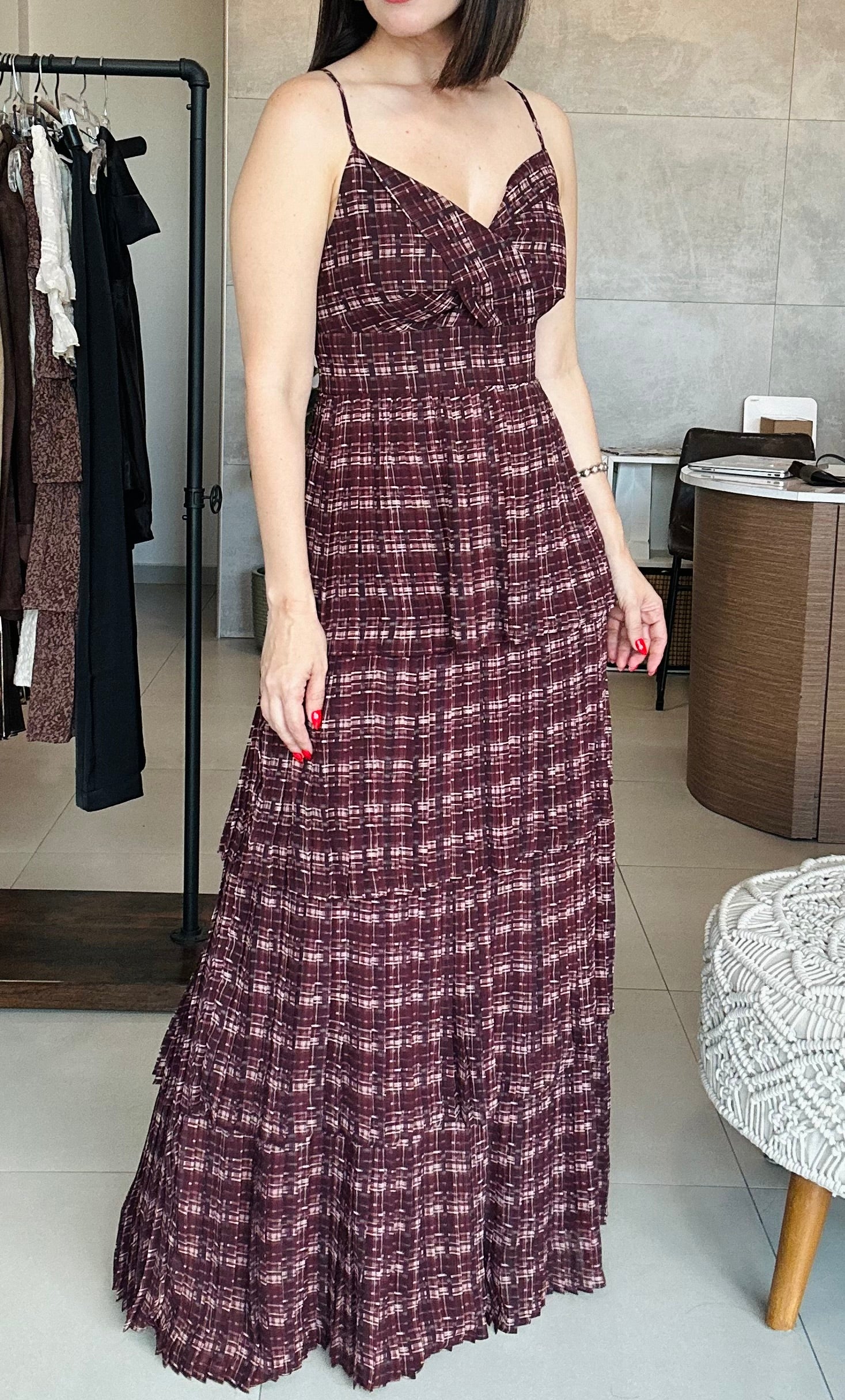 Pleated Plaid Maxi