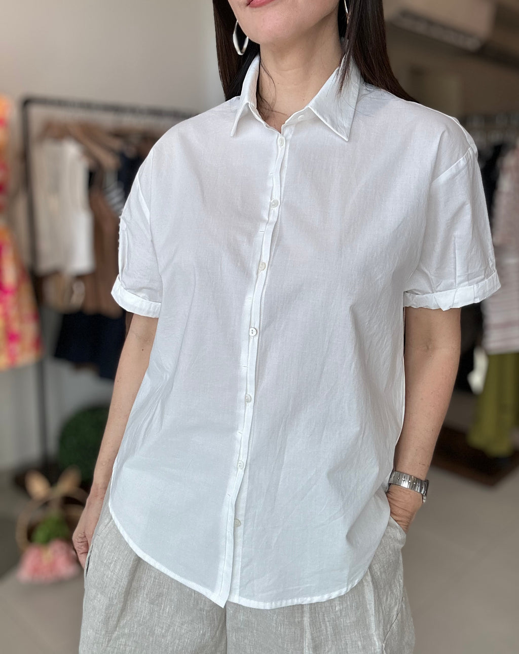 Relaxed Short Sleeve Button-Up Shirt