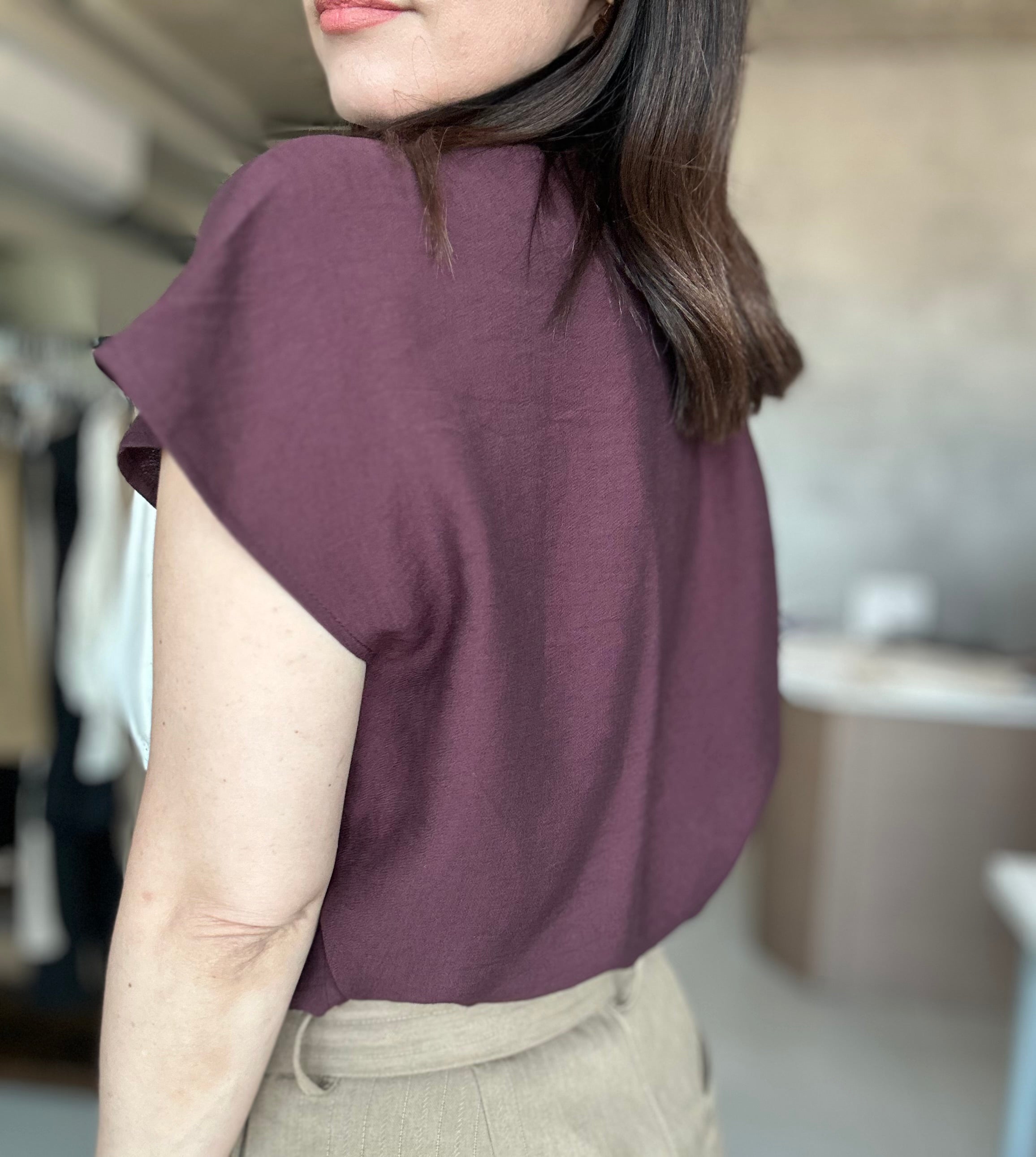 High Neck Burgundy Top