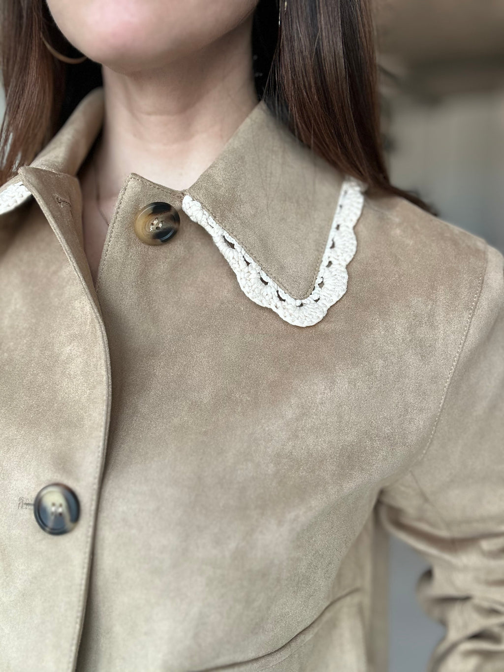 Crochet Details Suede Jacket