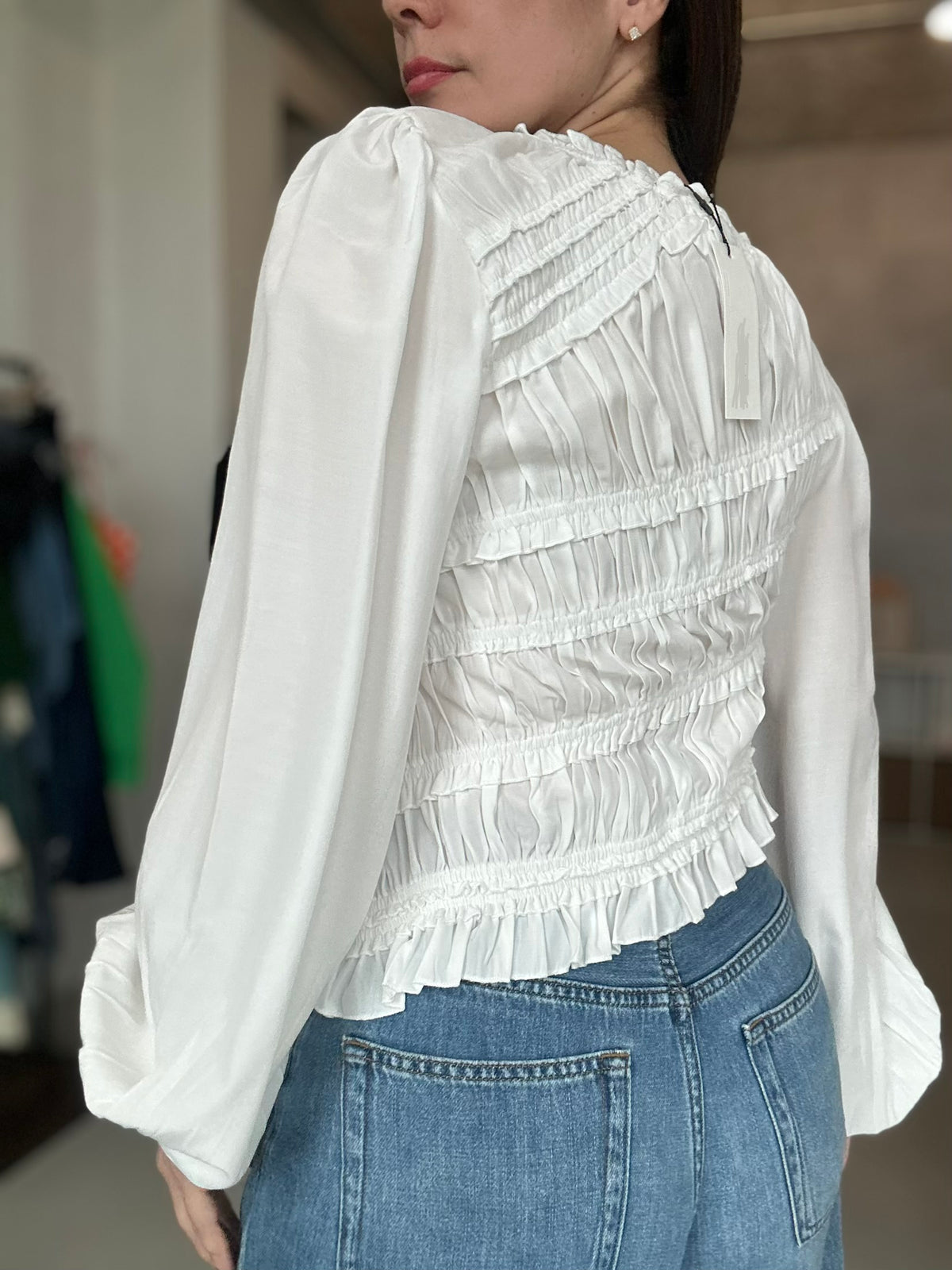 Asymmetric Ruched Ruffle Long Sleeves Top