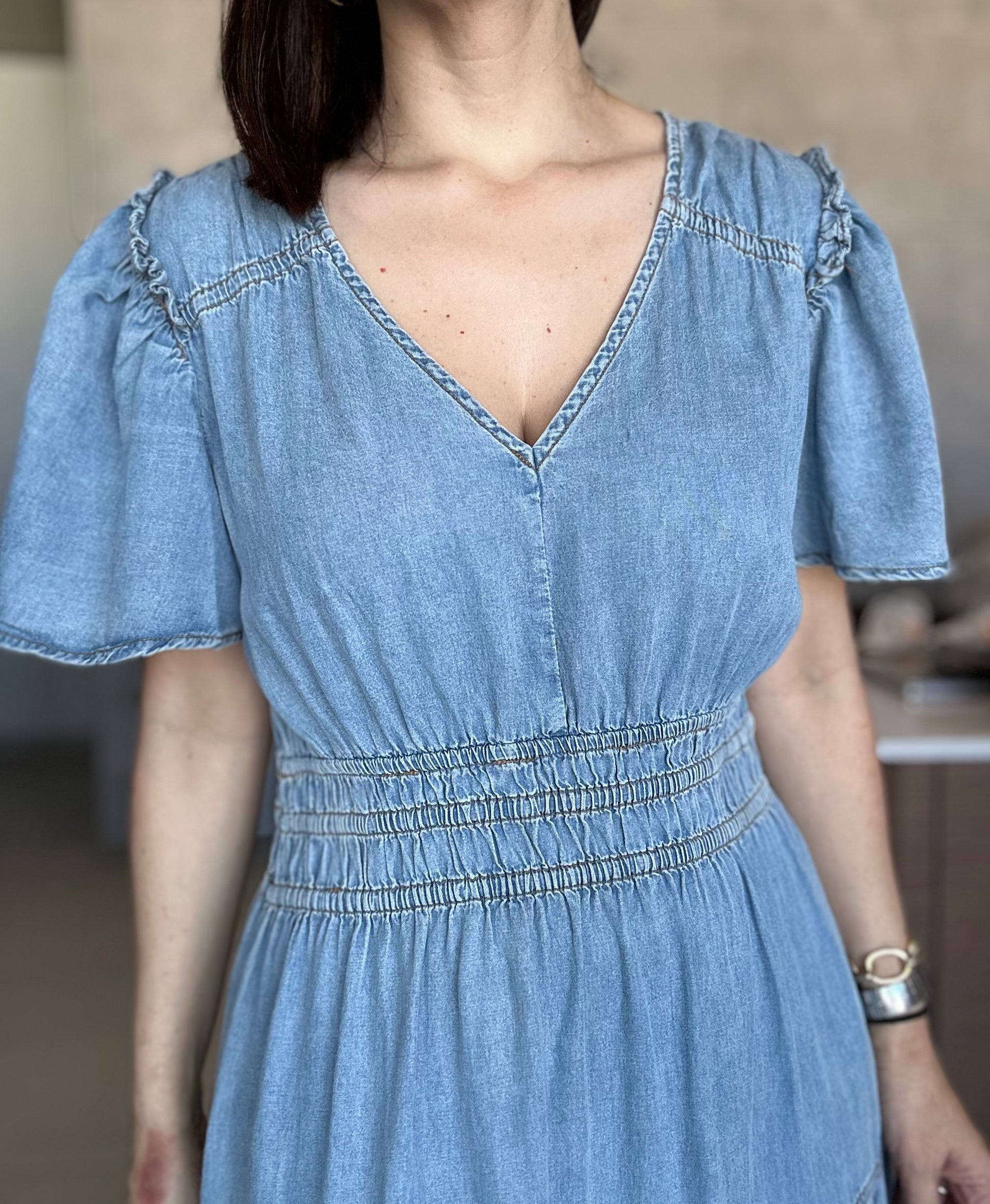 Smocked Denim Dress