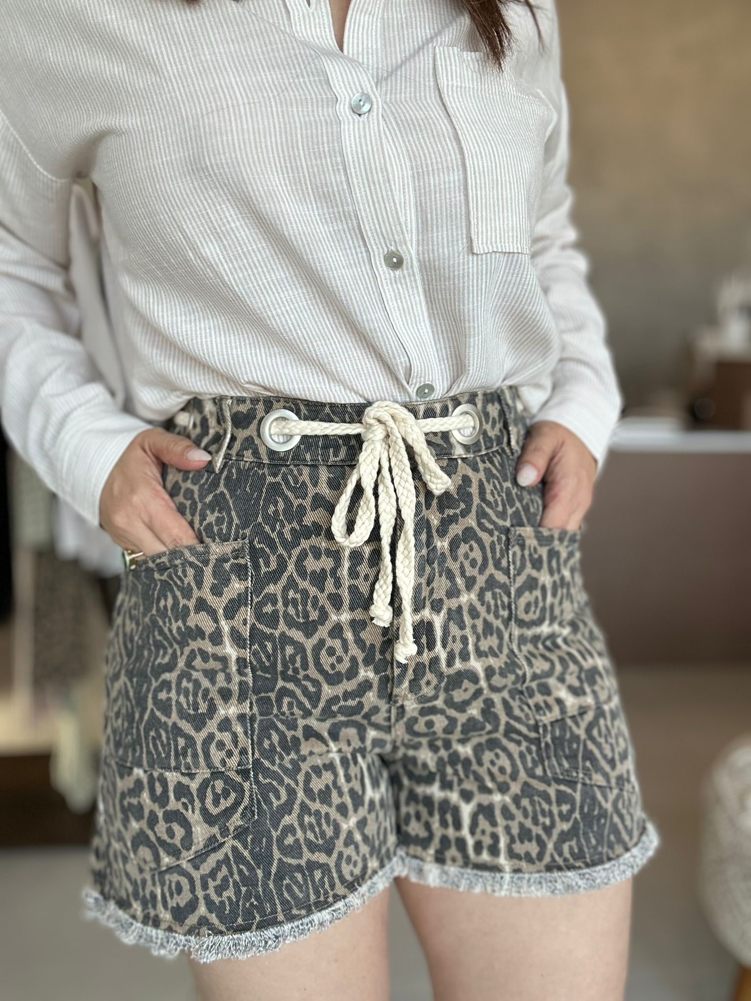 Raw Edge Leopard Shorts